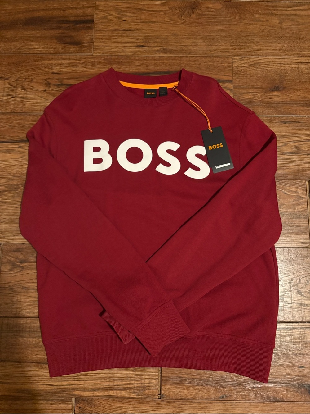 BOSS Crewneck Sweatshirt in Deep Red with White Logo